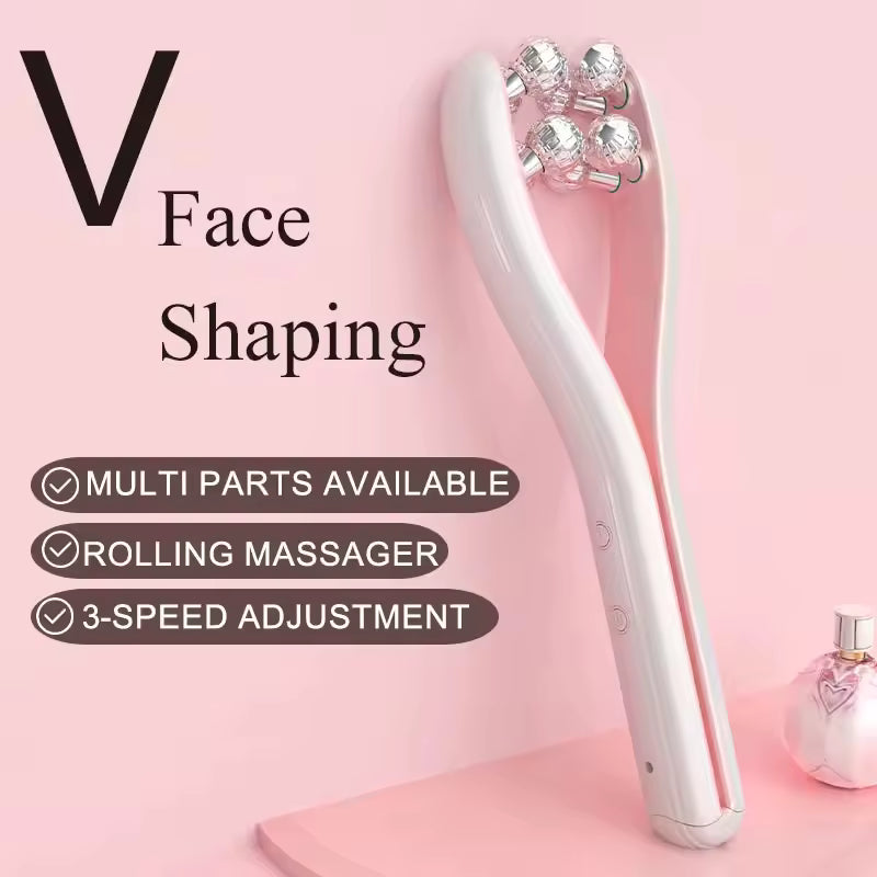 EMS Roller Face-Slimming Device – V-Face Beauty Massager for Firming, Lifting & Contouring | Microcurrent Facial Roller for Jawline Sculpting, Anti-Aging & Skin Tightening