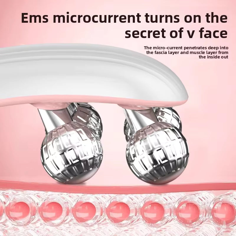EMS Roller Face-Slimming Device – V-Face Beauty Massager for Firming, Lifting & Contouring | Microcurrent Facial Roller for Jawline Sculpting, Anti-Aging & Skin Tightening
