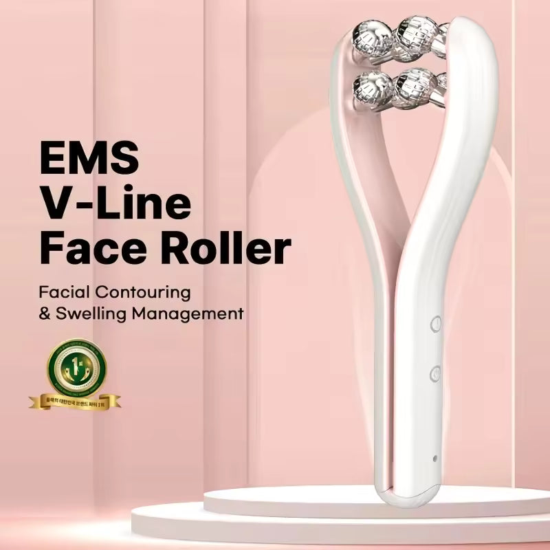 EMS Roller Face-Slimming Device – V-Face Beauty Massager for Firming, Lifting & Contouring | Microcurrent Facial Roller for Jawline Sculpting, Anti-Aging & Skin Tightening