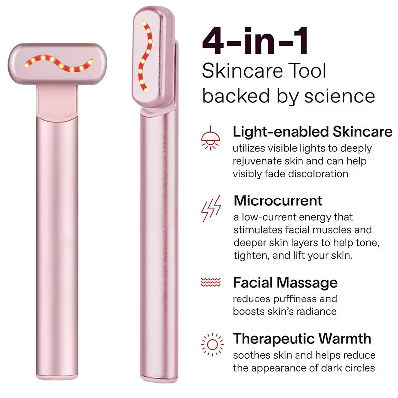 EMS Microcurrent Face Lifting Device – Red Light Therapy Facial Wand | Anti-Aging Skin Tightening Tool for Face, Eyes & Neck | Anti-Wrinkle, Firming, Lifting Beauty