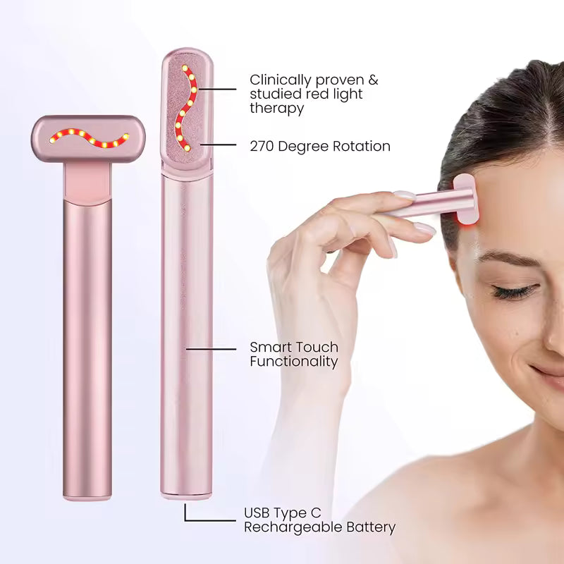 EMS Microcurrent Face Lifting Device – Red Light Therapy Facial Wand | Anti-Aging Skin Tightening Tool for Face, Eyes & Neck | Anti-Wrinkle, Firming, Lifting Beauty