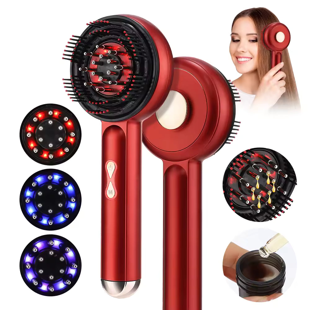 Electric Scalp Massager Comb – Hair Growth Therapy Device with Micro-Current & Red & Blue Light | Anti-Hair Loss Treatment & Oil Applicator for Fuller, Stronger Hair