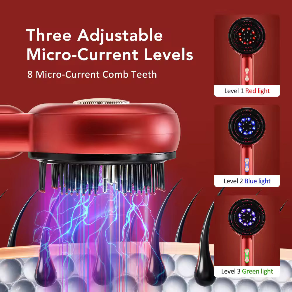 Electric Scalp Massager Comb – Hair Growth Therapy Device with Micro-Current & Red & Blue Light | Anti-Hair Loss Treatment & Oil Applicator for Fuller, Stronger Hair