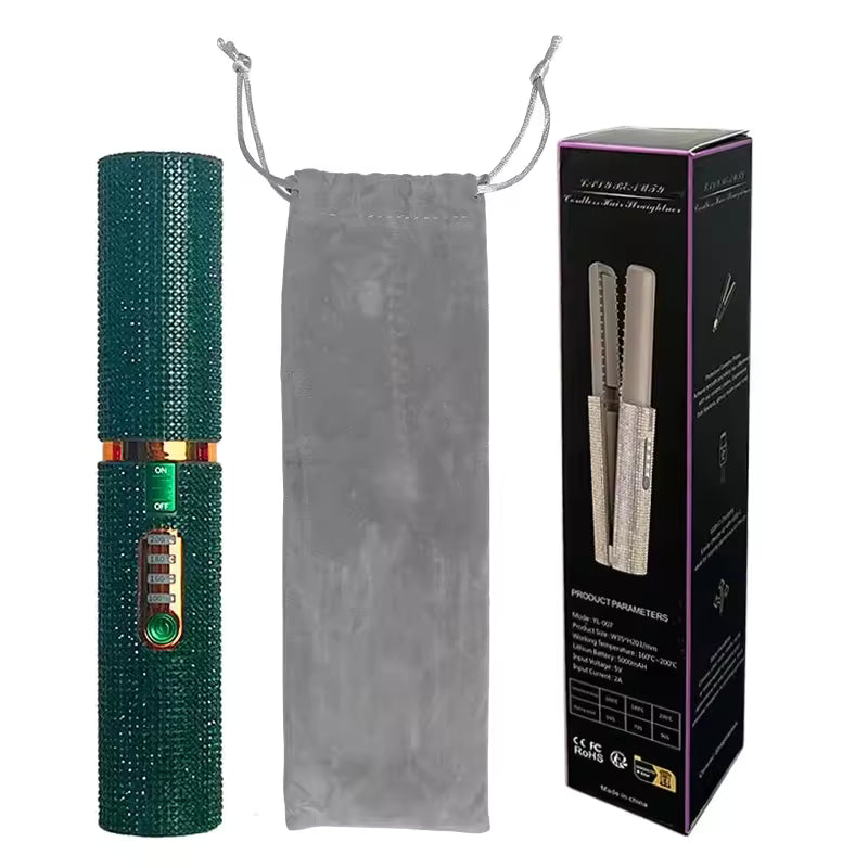 2-in-1 Wireless USB Hair Straightener & Curler — Portable Travel Styling Brush with Fashion Diamond Design | Rechargeable Ceramic Hot Comb for Smooth, Shiny Hair