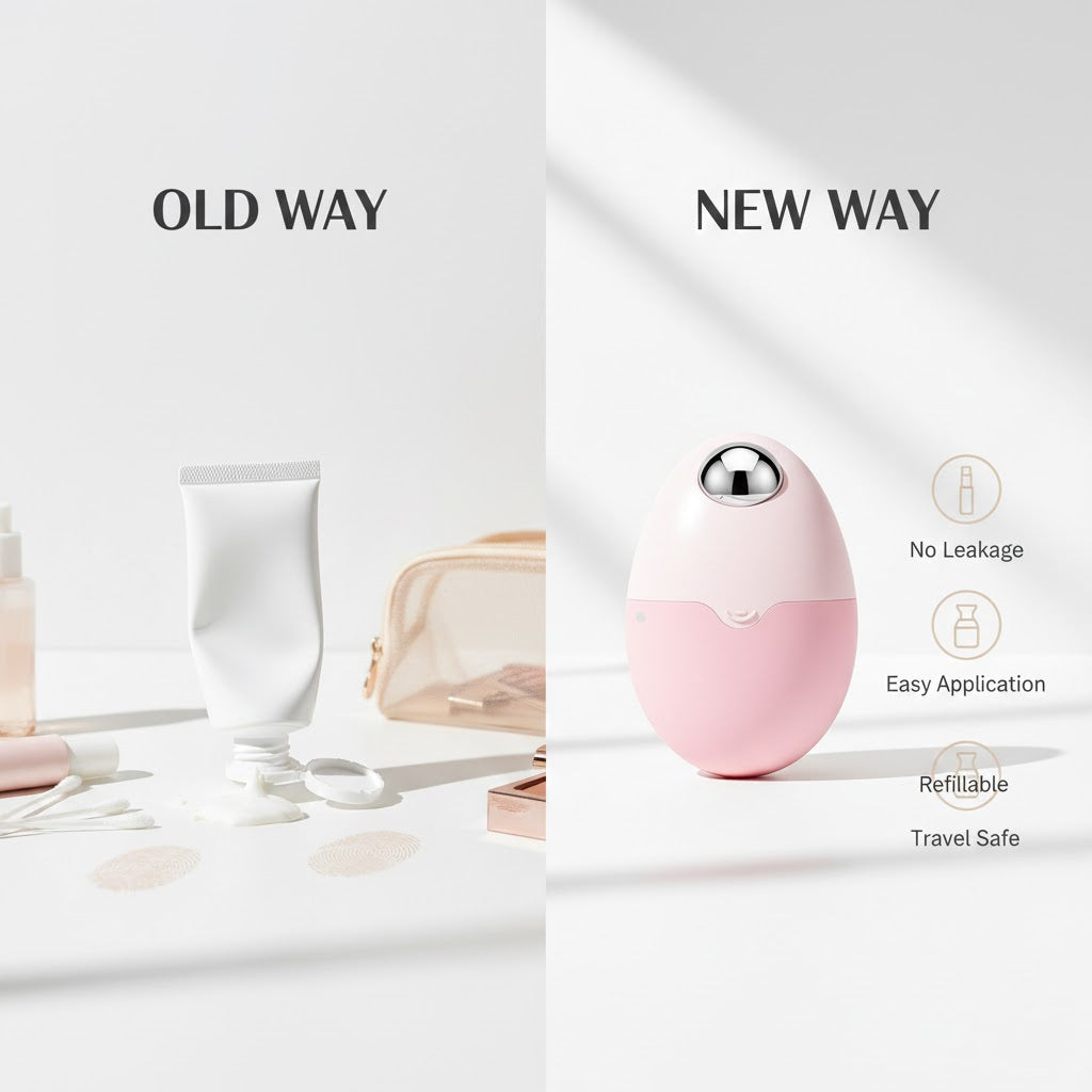 Silicone Suncream Roller Applicator – Refillable Oval Lotion & Sunscreen Bottle | Soft Silicone Roller Head for Smooth, No-Mess Application | Travel-Friendly Cosmetic Tool