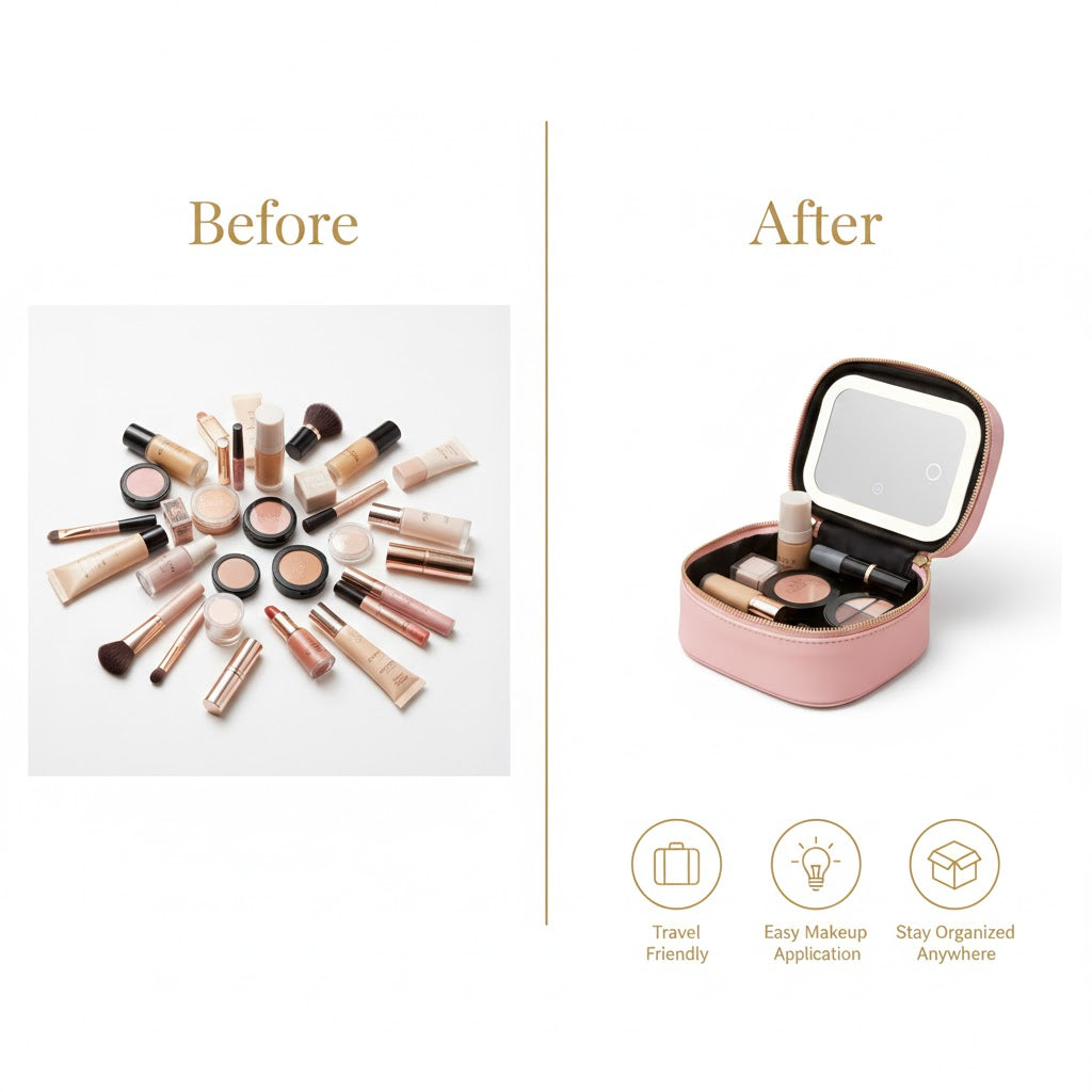 Rechargeable Travel Makeup Bag with LED Lighted Mirror — Portable Touch-Screen Cosmetic Organizer with 3 Light Modes | Tabletop Vanity Case for Travel &amp; Daily Use